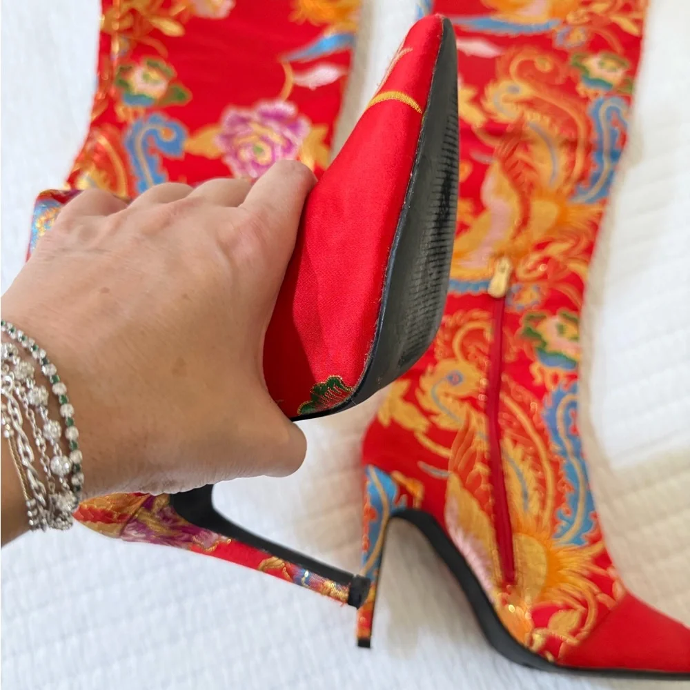 Cape Robbin Vibrant Red Floral Over-the-Knee Boots